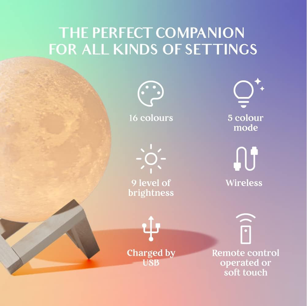 Lampe Lune LED 16 Couleurs | Veilleuse avec Télécommande & Socle
