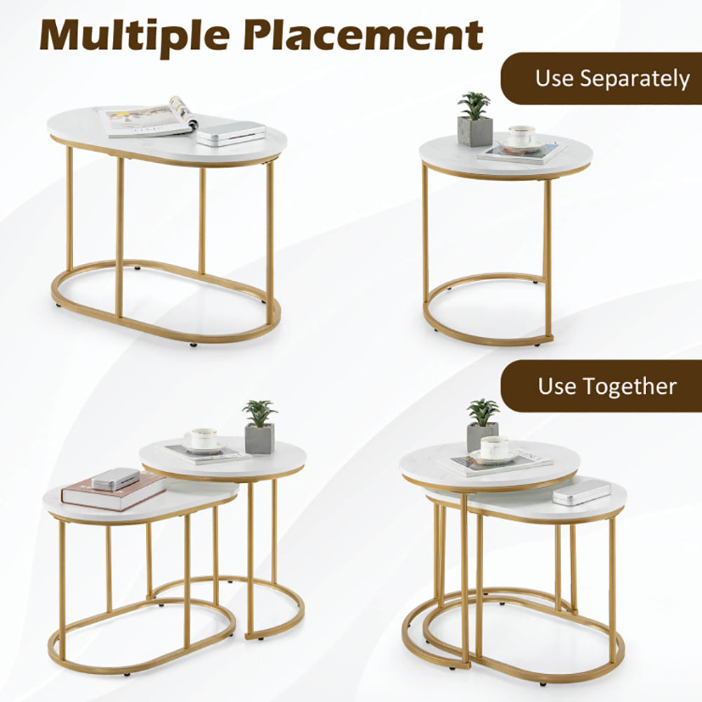 Ensemble de 2 Tables Gigognes | Effet Marbre & Or | Style Moderne