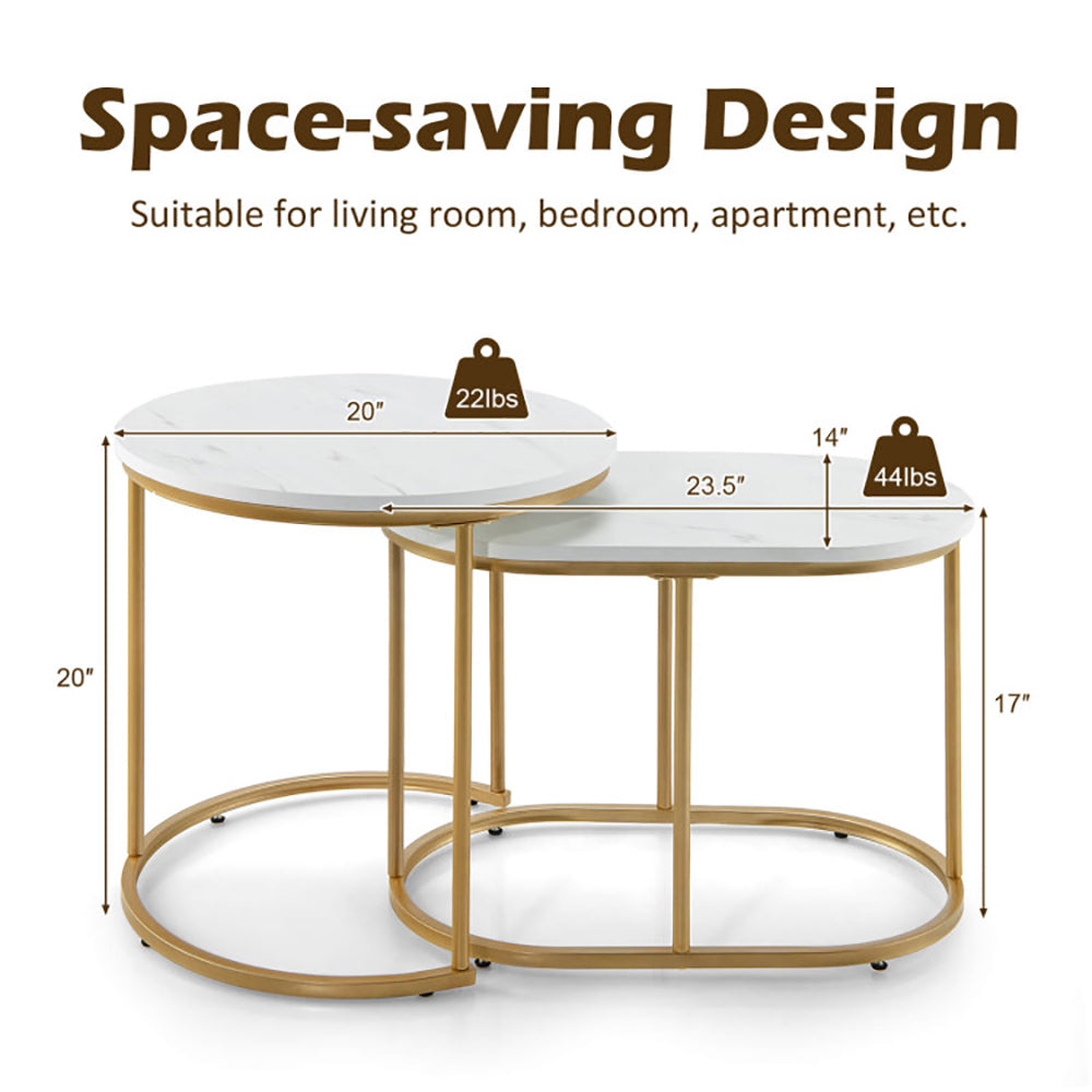 Ensemble de 2 Tables Gigognes | Effet Marbre & Or | Style Moderne