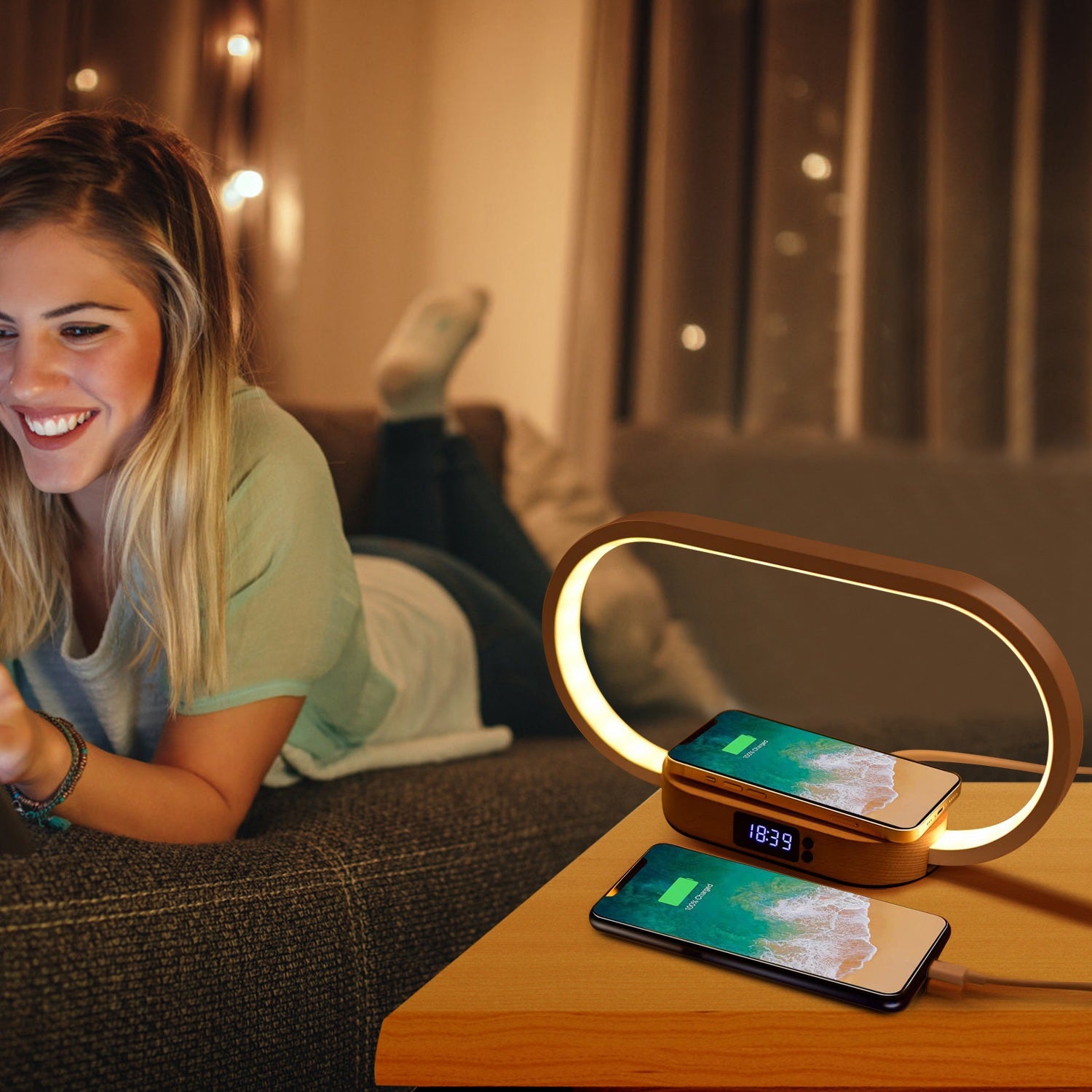 Lampe de Chevet Touch | Recharge Sans Fil & Horloge LED