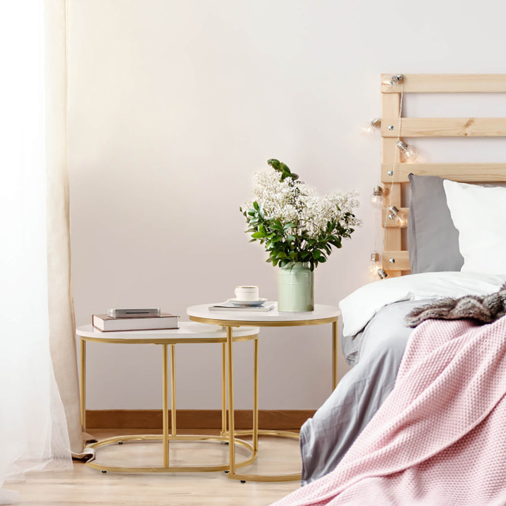 Ensemble de 2 Tables Gigognes | Effet Marbre & Or | Style Moderne