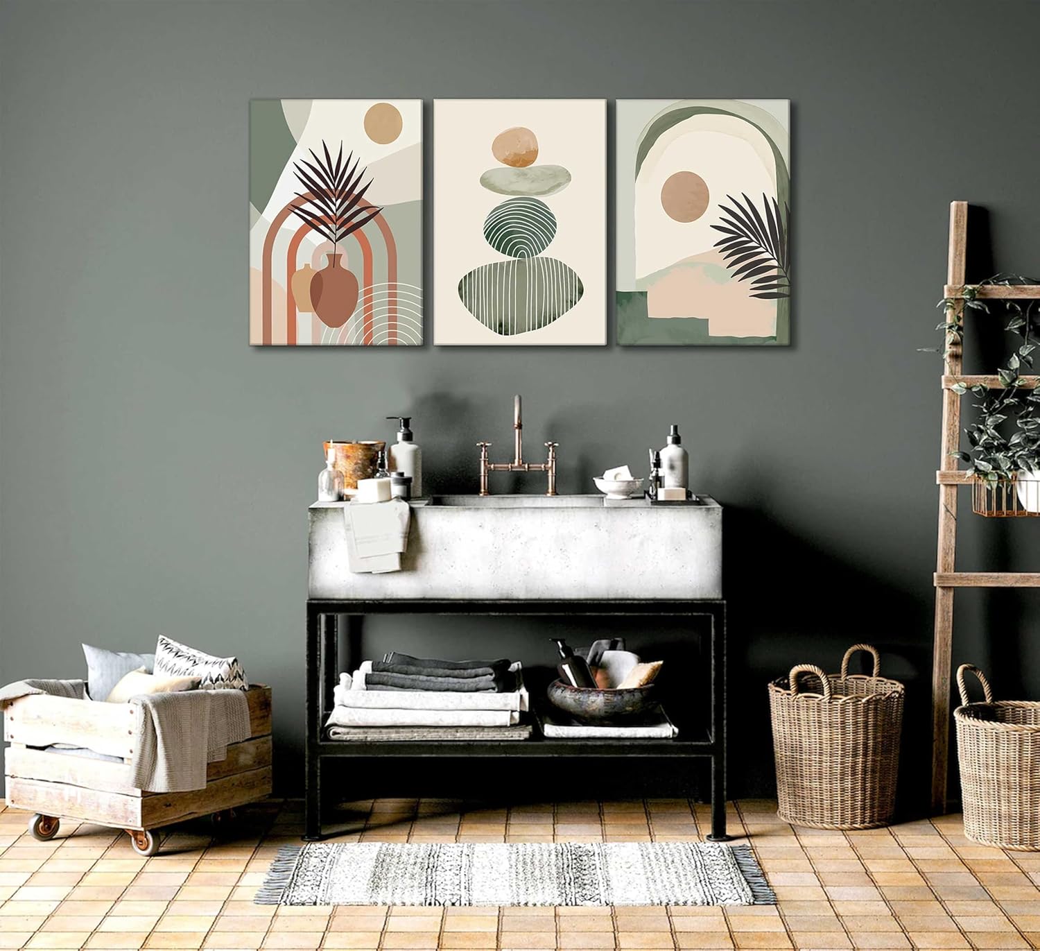 Set de 3 Toiles Décoratives Bohèmes | Prêtes à Accrocher | 30 x 40 cm
