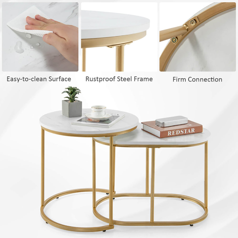 Ensemble de 2 Tables Gigognes | Effet Marbre & Or | Style Moderne
