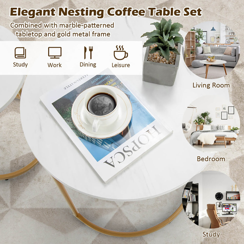 Ensemble de 2 Tables Gigognes | Effet Marbre & Or | Style Moderne