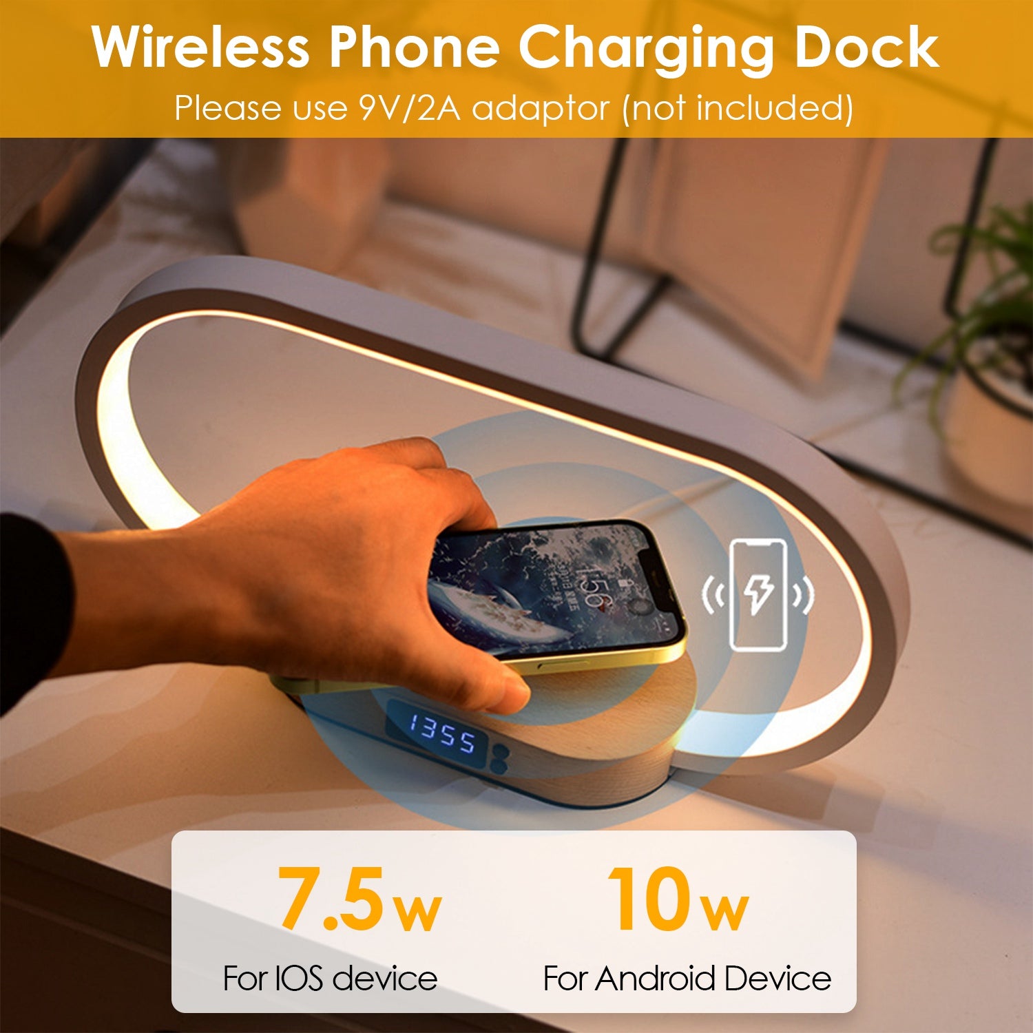 Lampe de Chevet Touch | Recharge Sans Fil & Horloge LED