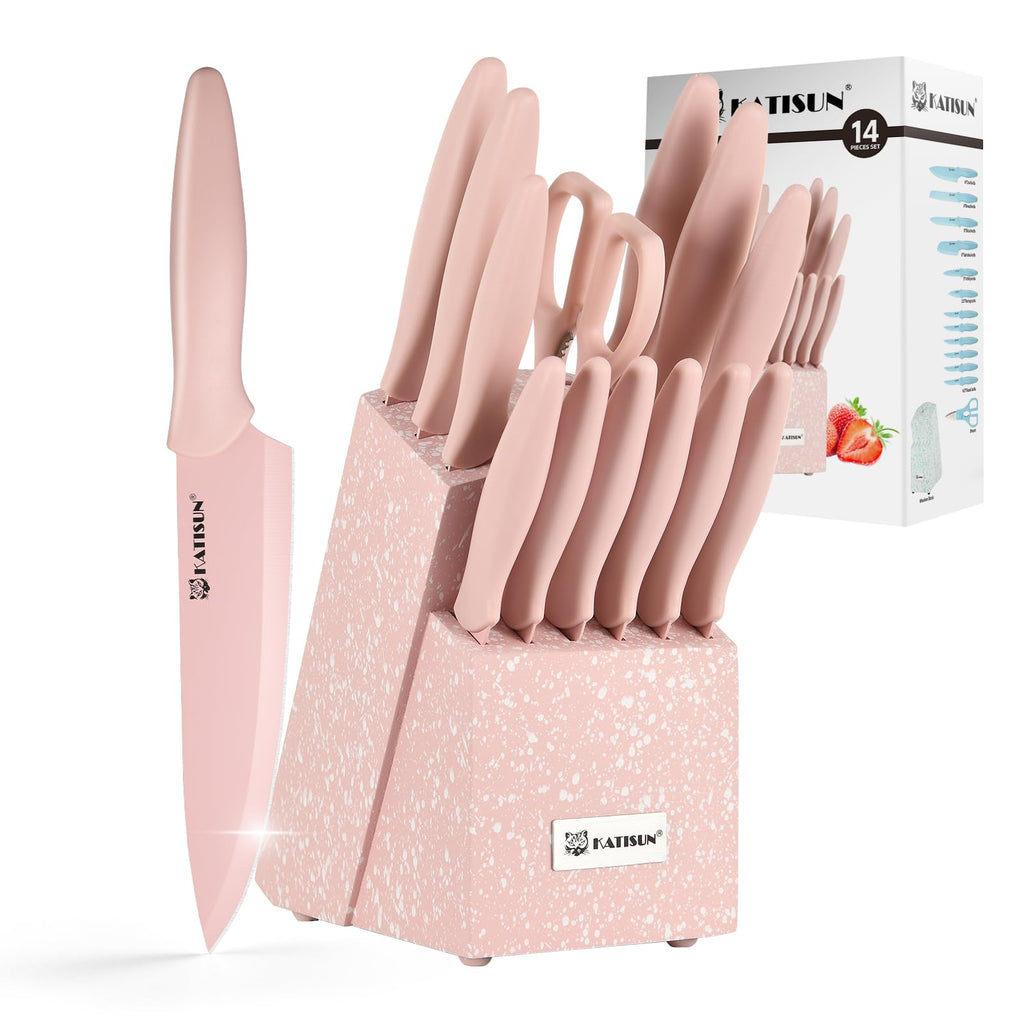 Set de Couteaux de Cuisine 14 Pièces | Acier Inoxydable | Rose