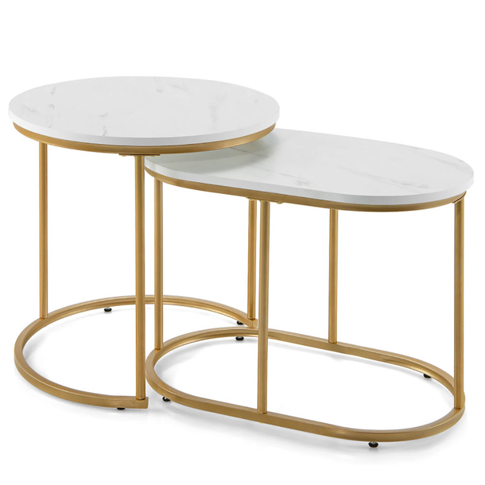 Ensemble de 2 Tables Gigognes | Effet Marbre & Or | Style Moderne