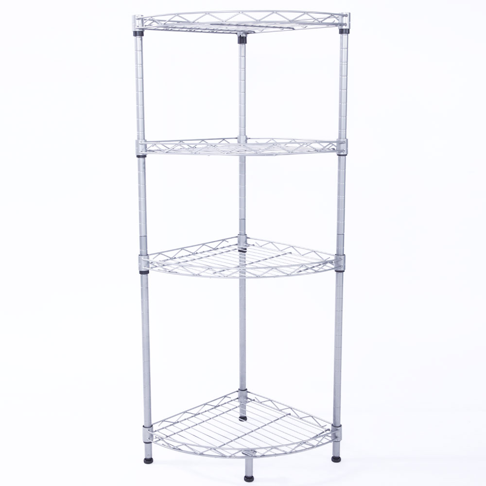 Étagère d'Angle 4 Niveaux | Métal Acier | Argent
