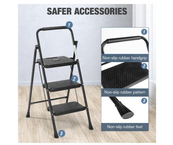 Escabeau Portable | 2 ou 3 Marches | Boucle de Sécurité
