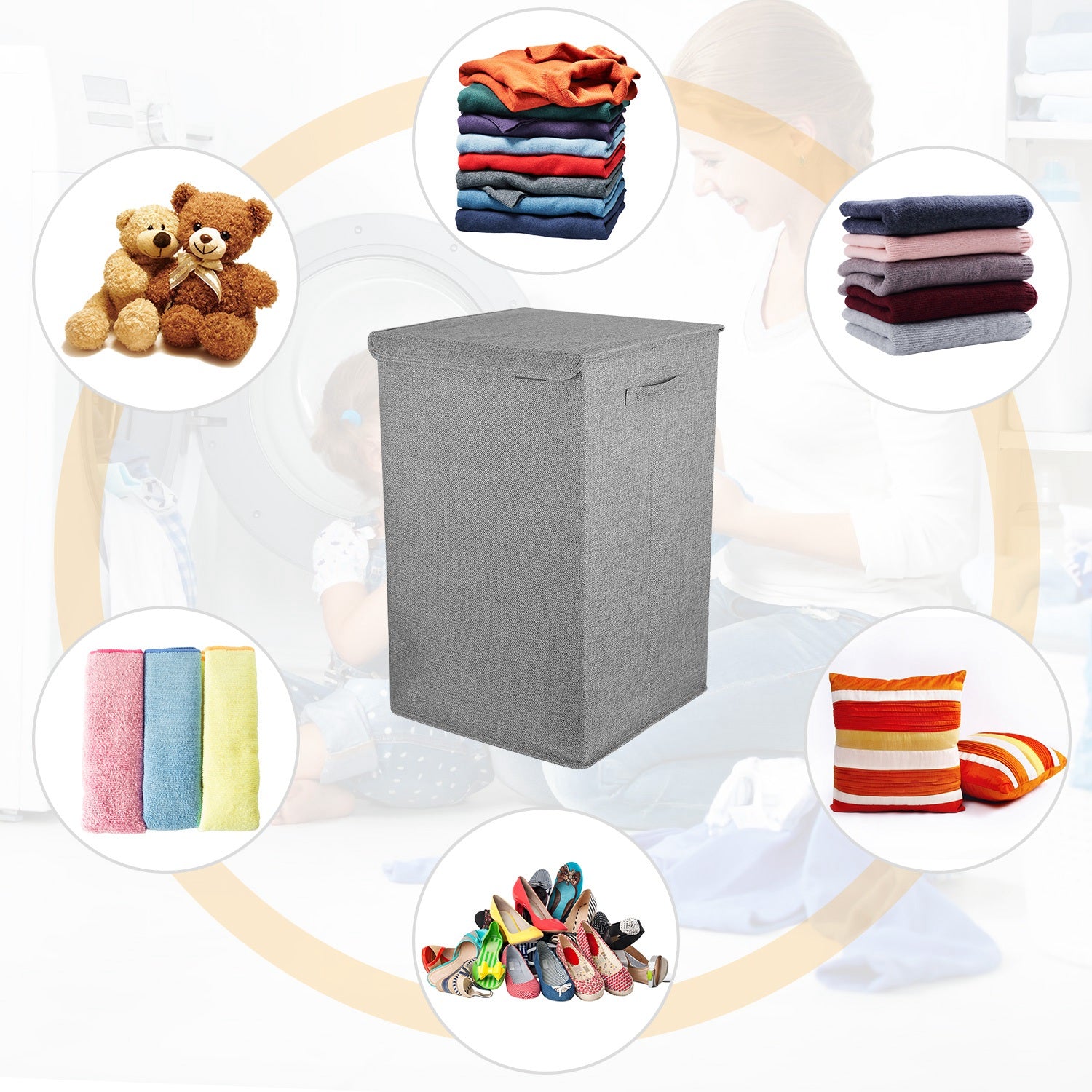 Panier à Linge Pliable avec Couvercle & Poignées | 63L