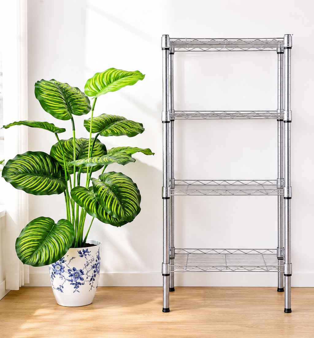 Étagère de Rangement 4 Niveaux | Acier Carbone | Hauteur Réglable | Gris