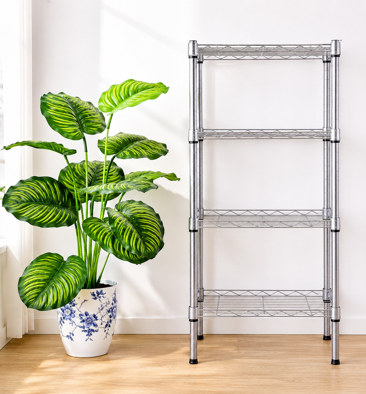 Étagère de Rangement 4 Niveaux | Acier Carbone | Hauteur Réglable | Gris