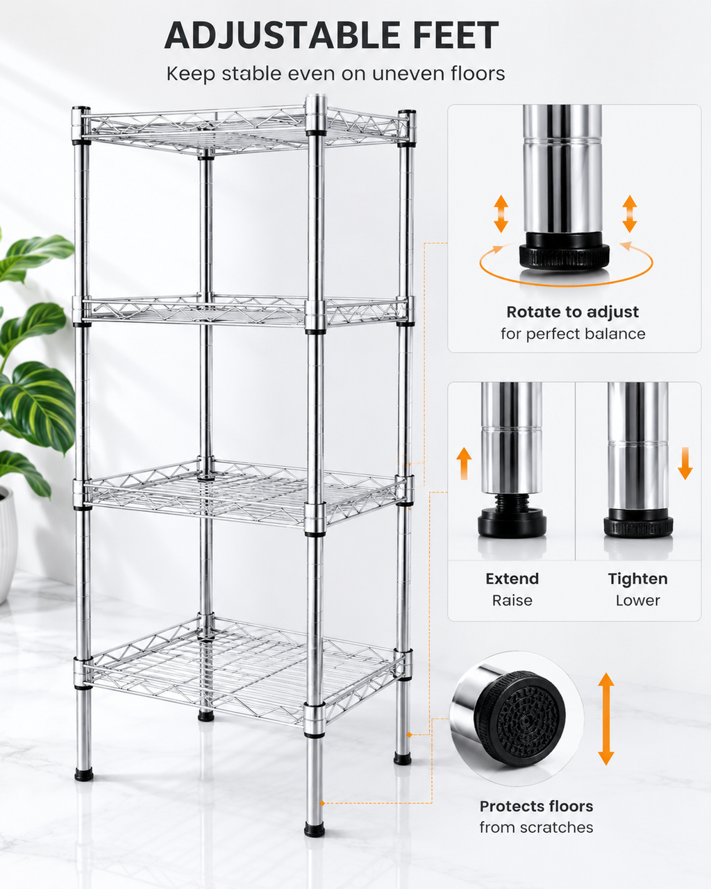 Étagère de Rangement 4 Niveaux | Acier Carbone | Hauteur Réglable | Gris