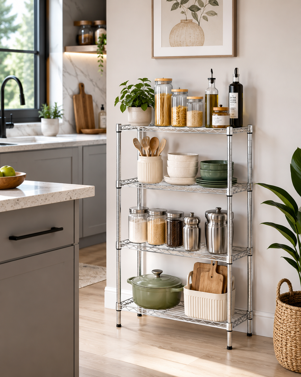 Étagère de Rangement 4 Niveaux | Acier Carbone | Hauteur Réglable | Gris