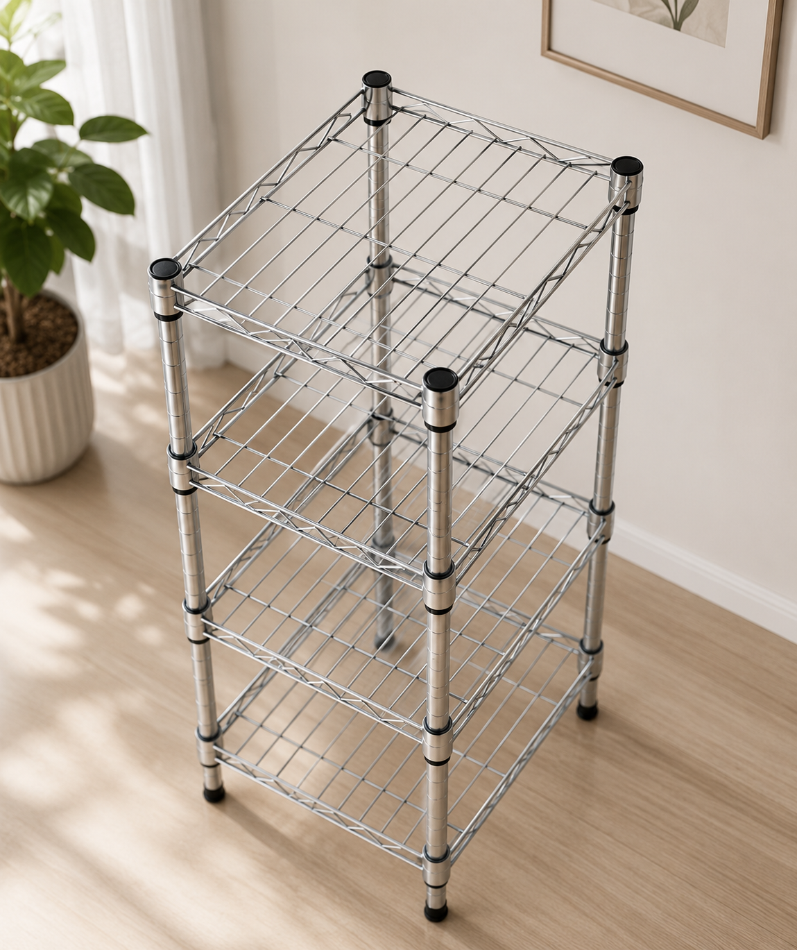 Étagère de Rangement 4 Niveaux | Acier Carbone | Hauteur Réglable | Gris