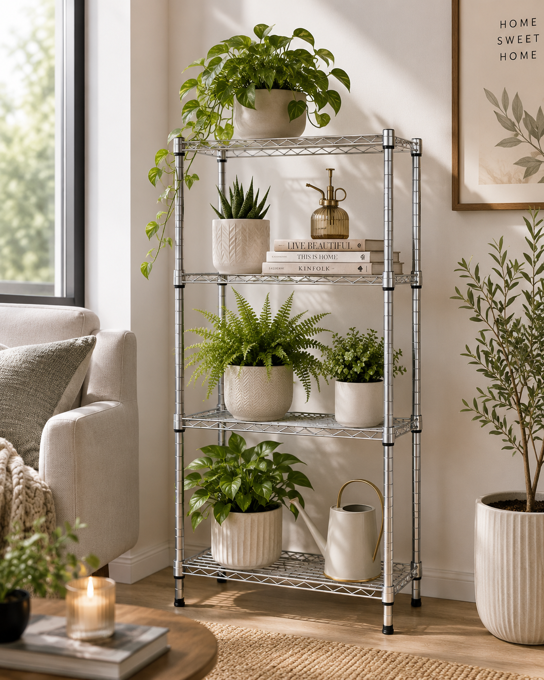 Étagère de Rangement 4 Niveaux | Acier Carbone | Hauteur Réglable | Gris