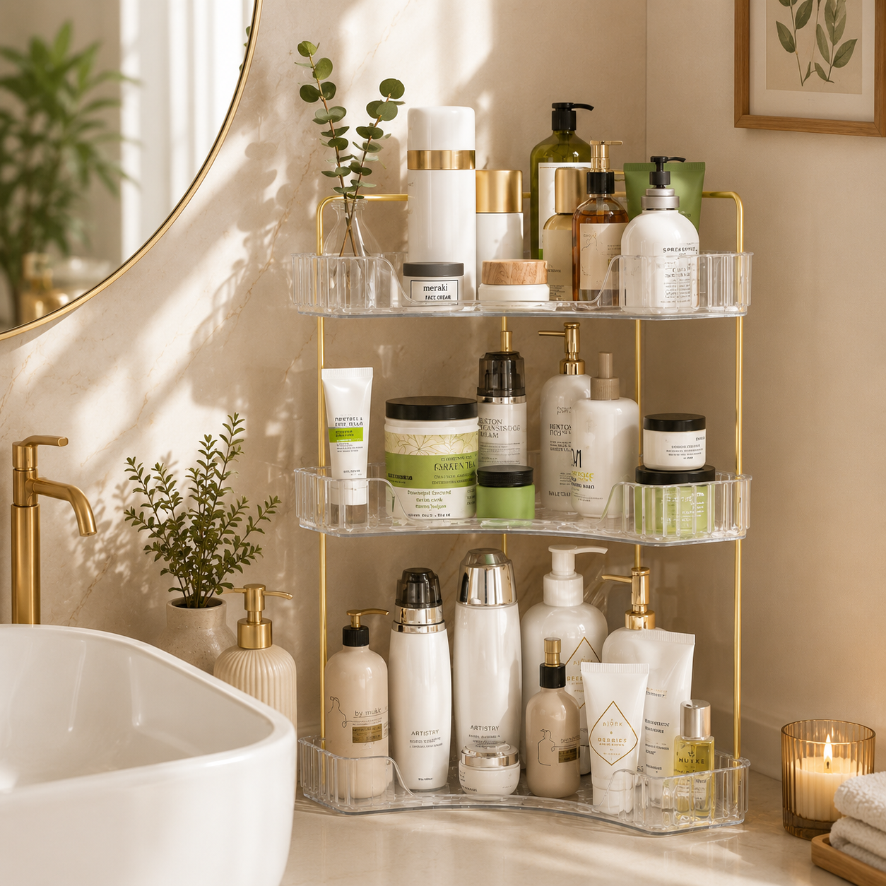 Organisateur d'Angle 3 Niveaux | Salle de Bain & Coiffeuse | Transparent