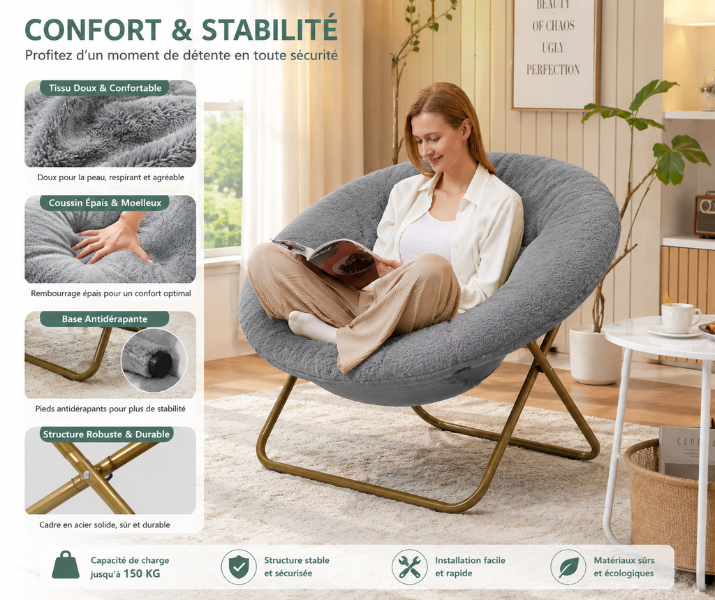 Chaise Ronde Rembourrée Style Moderne | Salon & Chambre | Maison Élégance