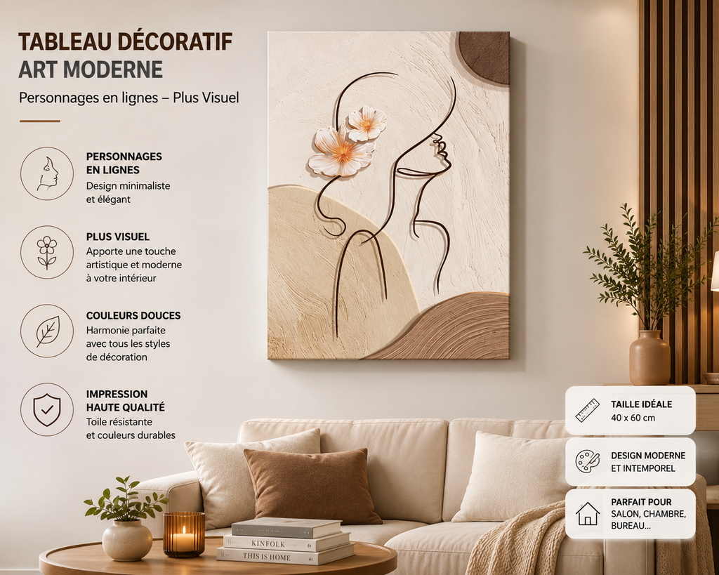 Tableau Décoratif | Style Crème & Personnages Abstraits