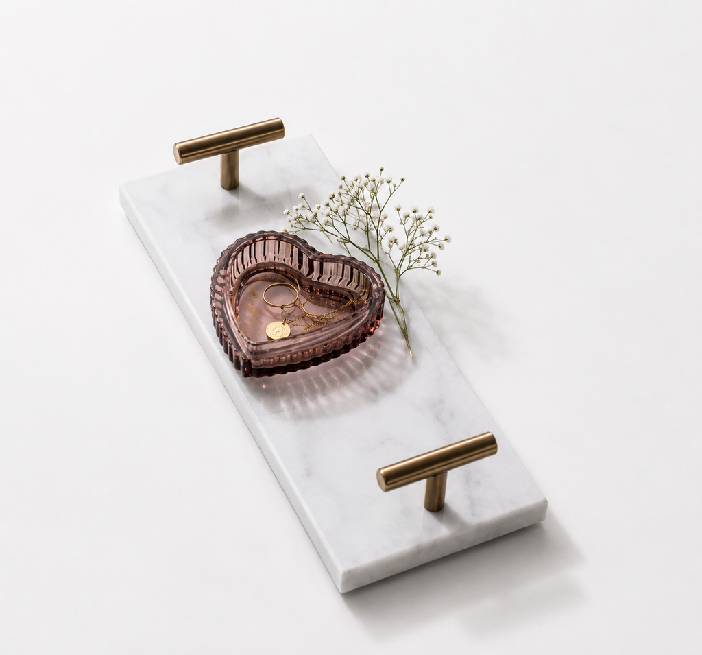 Plateau Décoratif en Marbre Naturel | Style Nordique | 30 x 12 cm