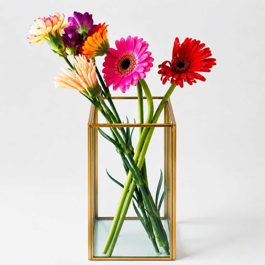 Vase en Verre Trapézoïdal | Bords Dorés | 3,4 L
