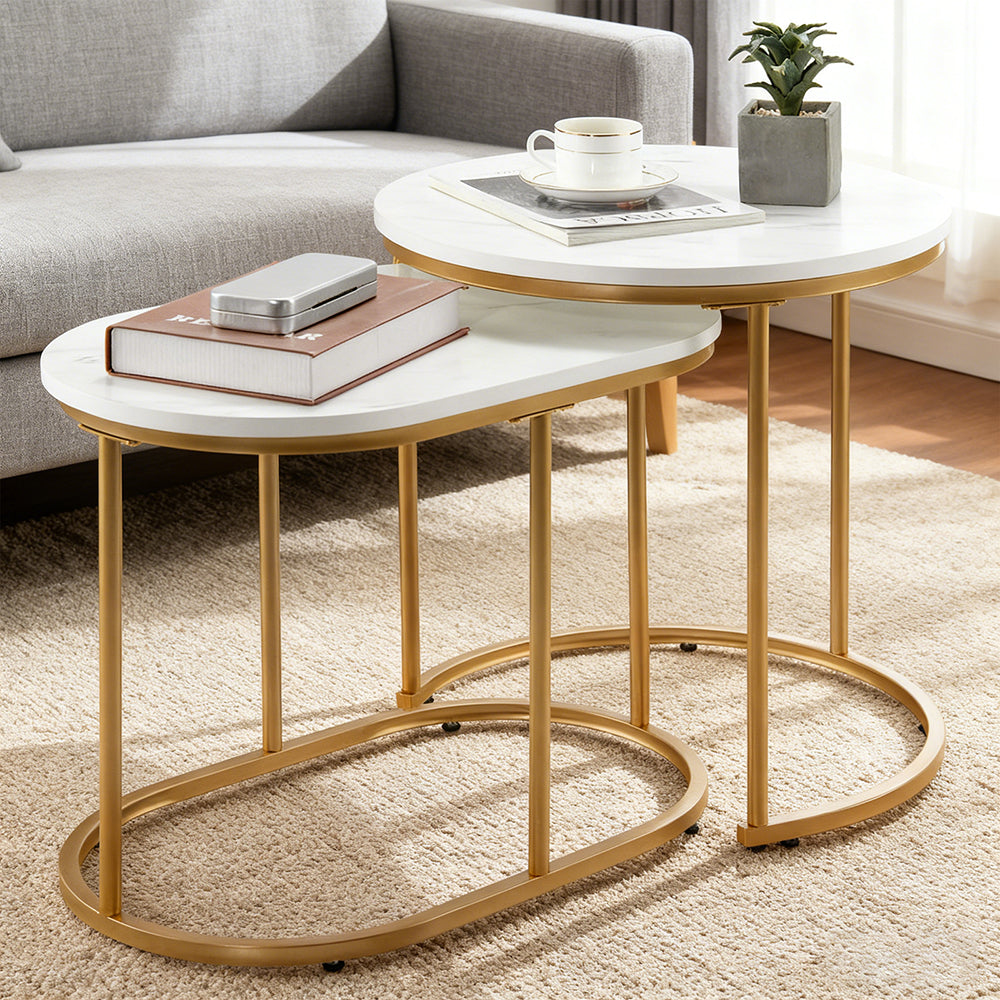 Ensemble de 2 Tables Gigognes | Effet Marbre & Or | Style Moderne