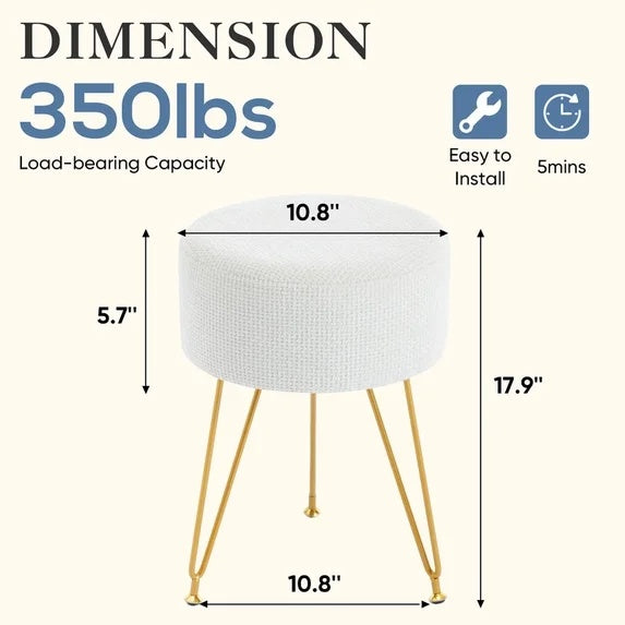 Tabouret Rond en Fausse Fourrure | Rangement Caché 10L | 3 Pieds Métal