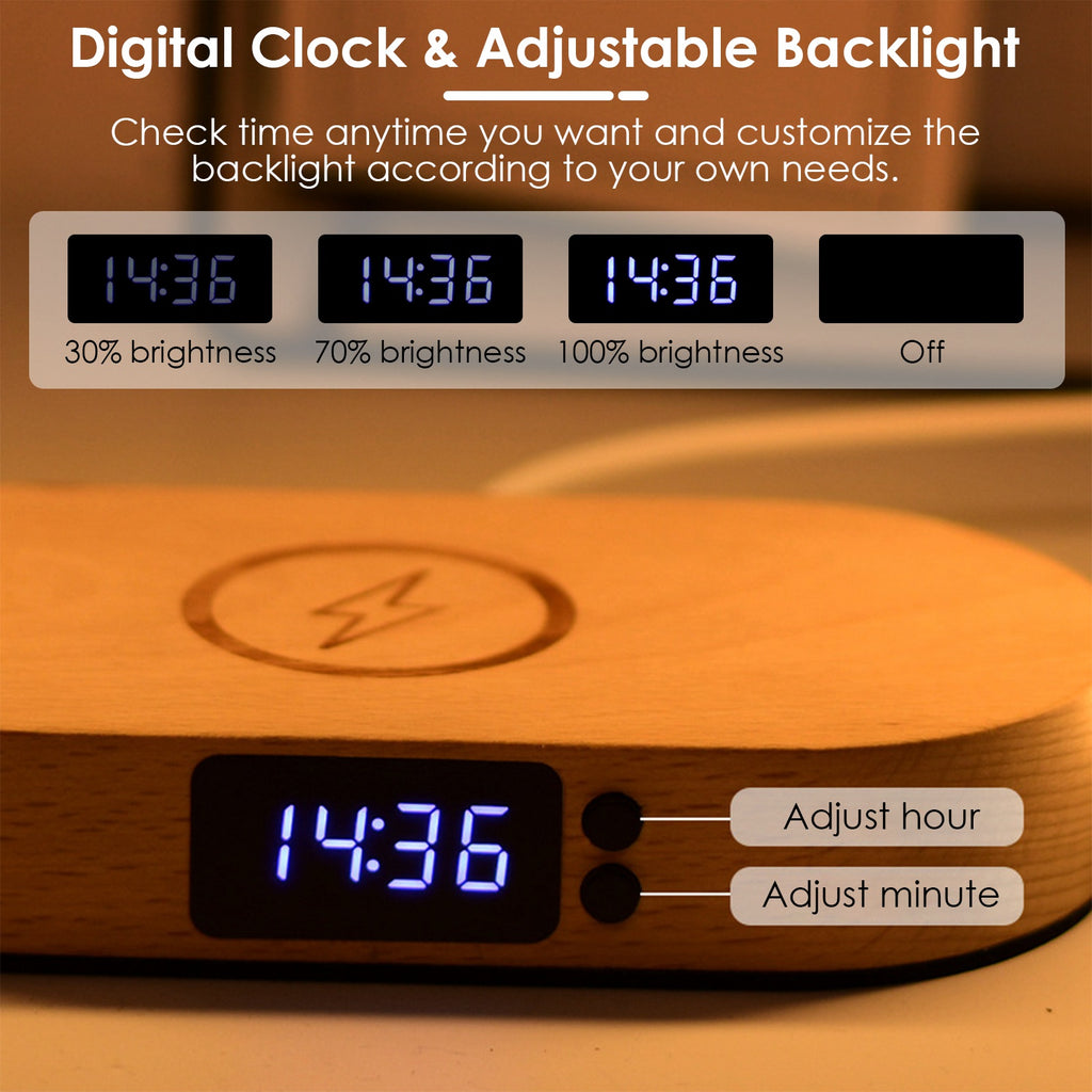 Lampe de Chevet Touch | Recharge Sans Fil & Horloge LED