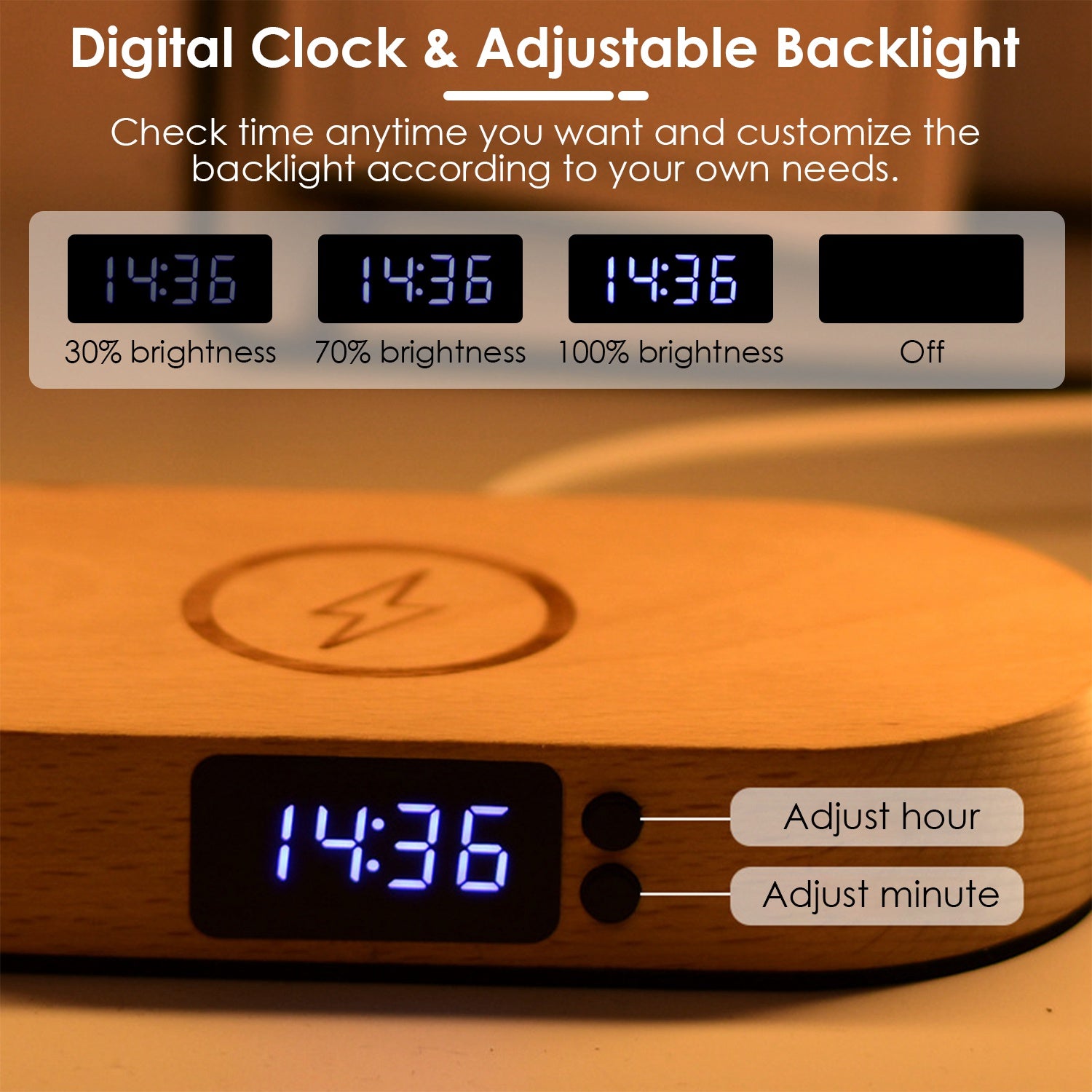 Lampe de Chevet Touch | Recharge Sans Fil & Horloge LED
