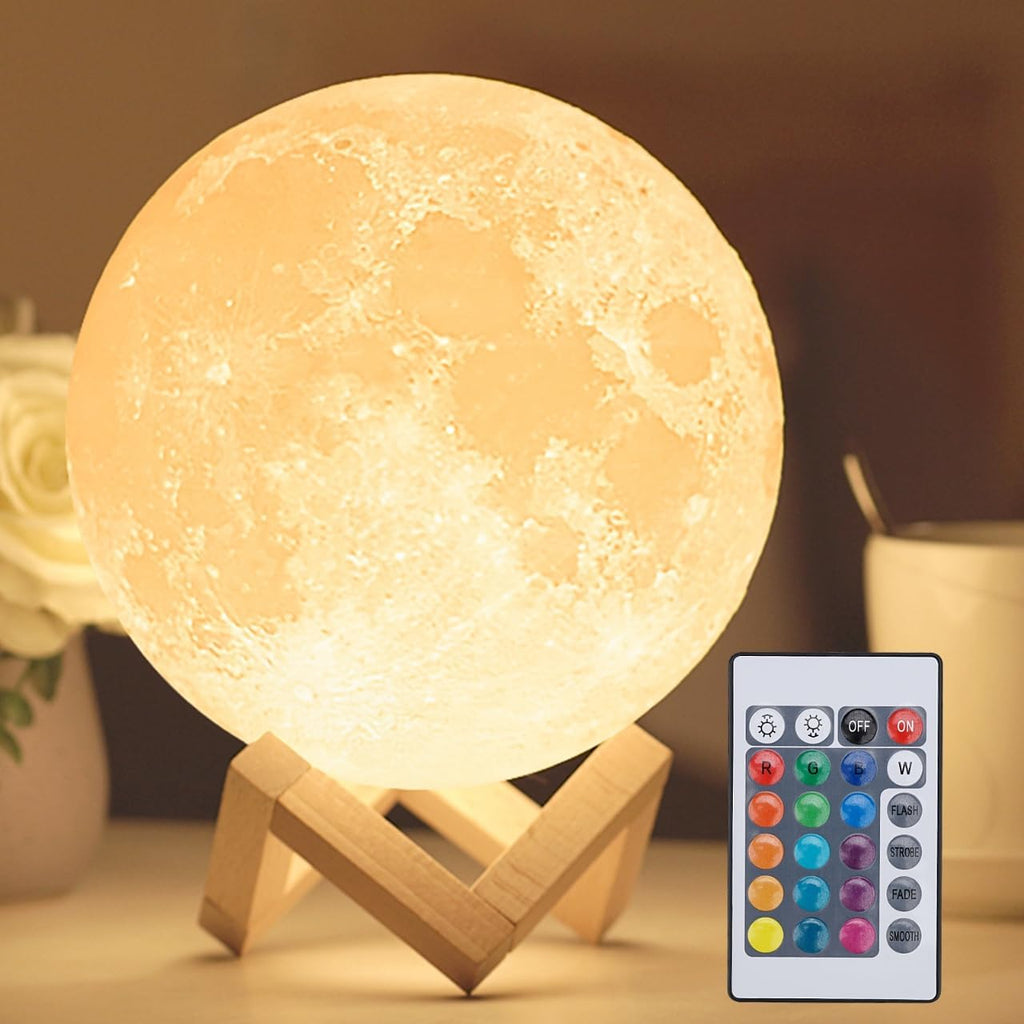 Lampe Lune LED 16 Couleurs | Veilleuse avec Télécommande & Socle