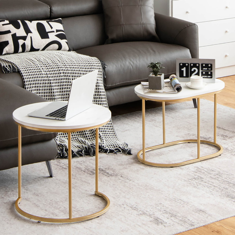 Ensemble de 2 Tables Gigognes | Effet Marbre & Or | Style Moderne